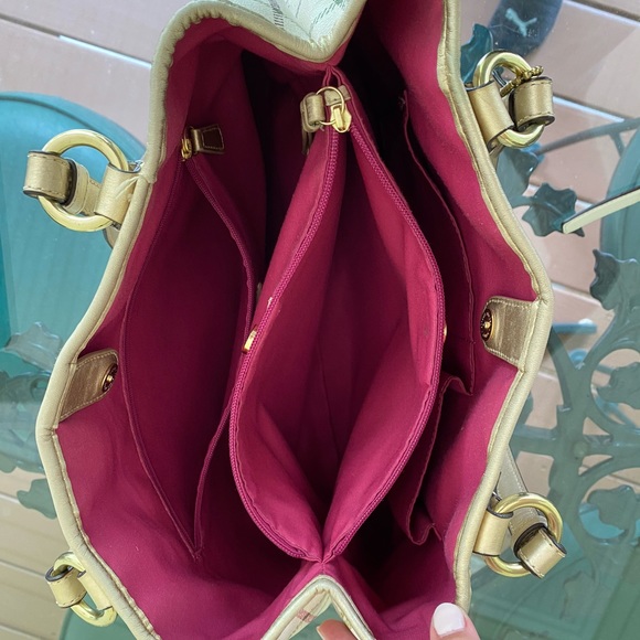 Coach Peyton Tattersall Plaid Cream Leather Tote - Picture 11 of 14